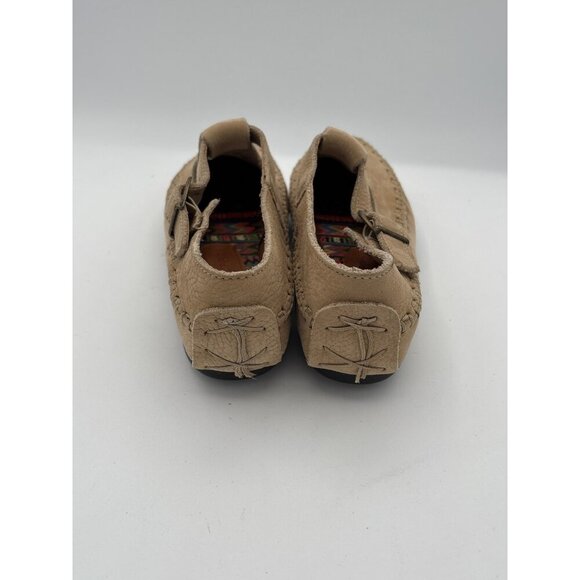 Vintage Hush Puppies Womens Leather Embroidered Moccasin Flats Size 5M Beige - Picture 4 of 5